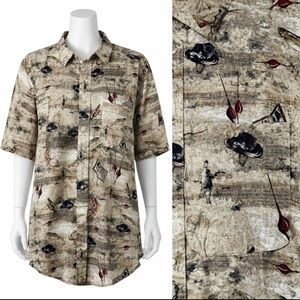 Ivy Crew Explorer Mens Multicolor Trout Fishing Short Sleeve Shirt Cotton Size L
